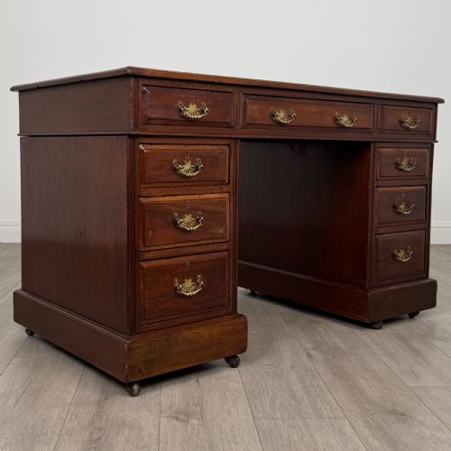 ANTIQUE 19TH CENTURY GOOD QUALITY PEDESTAL DESK IN MAHOGANY - ADDITIONAL PHOTO 7