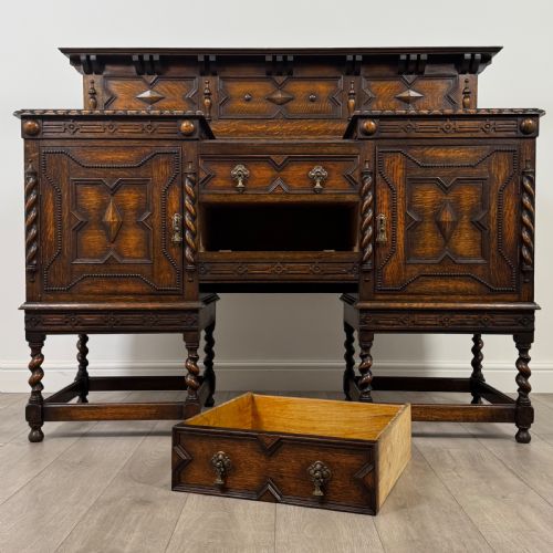 ANTIQUE 19TH CENTURY JACOBEAN STYLE SIDEBOARD IN OAK - ADDITIONAL PHOTO 10
