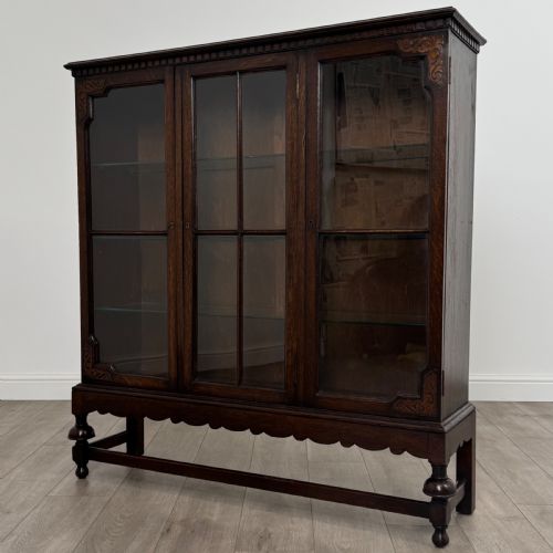 ANTIQUE 20TH CENTURY GOOD QUALITY OAK DISPLAY CABINET - ADDITIONAL PHOTO 3
