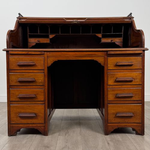 ANTIQUE 20TH CENTURY ROLL TOP DESK IN MAHOGANY - ADDITIONAL PHOTO 1