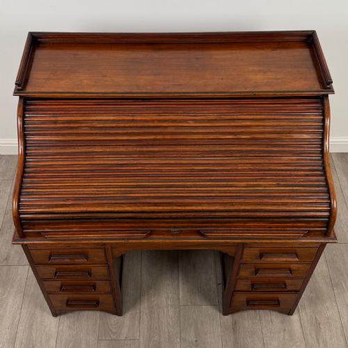 ANTIQUE 20TH CENTURY ROLL TOP DESK IN MAHOGANY - ADDITIONAL PHOTO 9