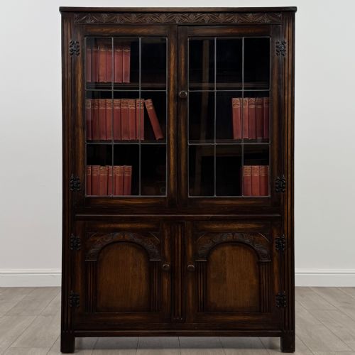 antique 20th century carved oak display cabinet - CATEGORY: ANTIQUE BOOKCASES - DATED EDWARDIAN