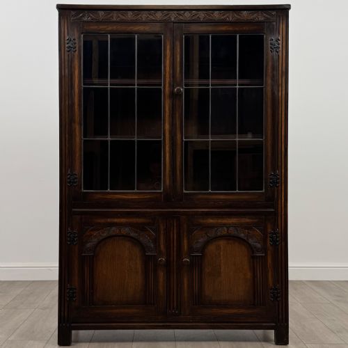 ANTIQUE 20TH CENTURY CARVED OAK DISPLAY CABINET - ADDITIONAL PHOTO 1