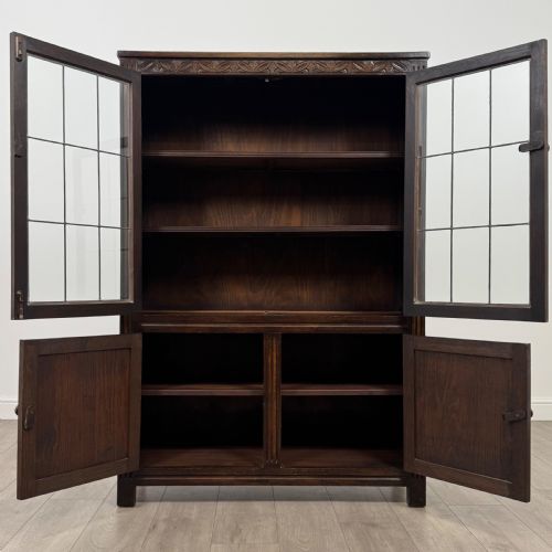 ANTIQUE 20TH CENTURY CARVED OAK DISPLAY CABINET - ADDITIONAL PHOTO 2