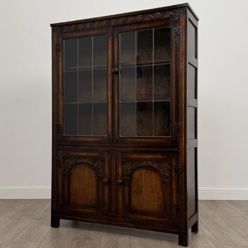 ANTIQUE 20TH CENTURY CARVED OAK DISPLAY CABINET - ADDITIONAL PHOTO 3