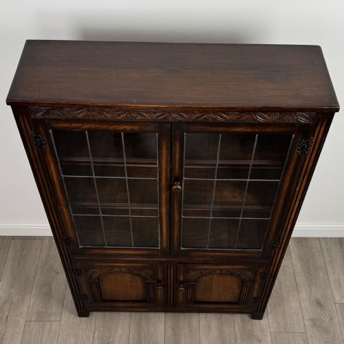 ANTIQUE 20TH CENTURY CARVED OAK DISPLAY CABINET - ADDITIONAL PHOTO 10