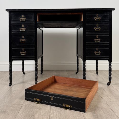 ANTIQUE 19TH CENTURY EBONISED DESK BY WILKINSON SON - ADDITIONAL PHOTO 9