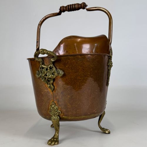 antique 19th century brass copper coal scuttle - CATEGORY: ANTIQUE METAL - DATED VICTORIAN