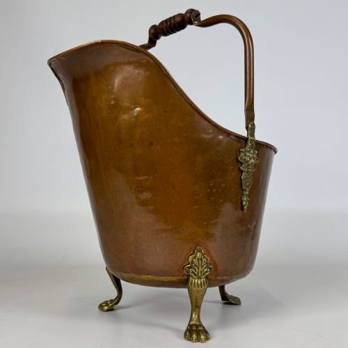 ANTIQUE 19TH CENTURY BRASS COPPER COAL SCUTTLE - ADDITIONAL PHOTO 4