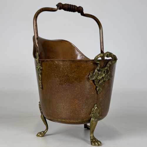ANTIQUE 19TH CENTURY BRASS COPPER COAL SCUTTLE - ADDITIONAL PHOTO 6