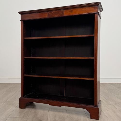 ANTIQUE 19TH CENTURY INLAID OPEN BOOKCASE IN MAHOGANY - ADDITIONAL PHOTO 2