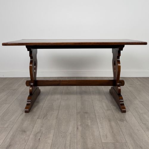 ANTIQUE 20TH CENTURY QUALITY REFRACTORY STYLE DINING TABLE IN OAK - ADDITIONAL PHOTO 1
