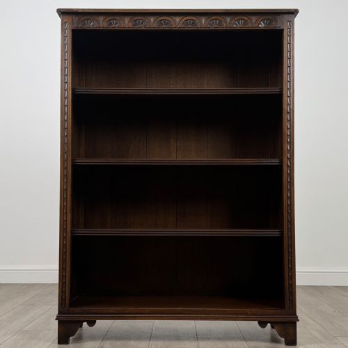 ANTIQUE 20TH CENTURY CARVED OAK OPEN BOOKCASE - ADDITIONAL PHOTO 1