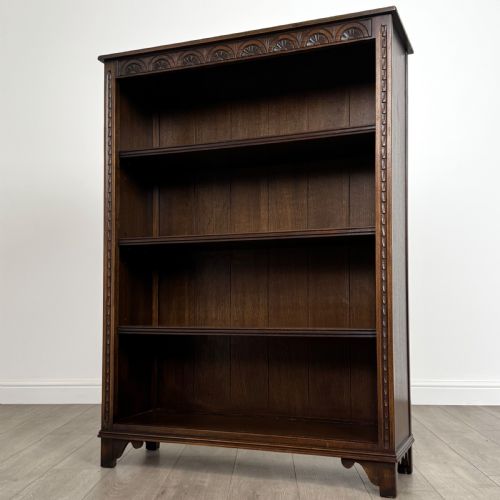 ANTIQUE 20TH CENTURY CARVED OAK OPEN BOOKCASE - ADDITIONAL PHOTO 3
