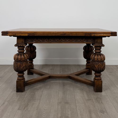 ANTIQUE 20TH CENTURY DINING TABLE WITH 8 DINING CHAIRS IN OAK - ADDITIONAL PHOTO 12