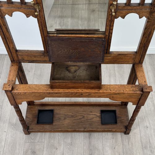 ANTIQUE 20TH CENTURY GOOD QUALITY HALL STAND IN OAK - ADDITIONAL PHOTO 8