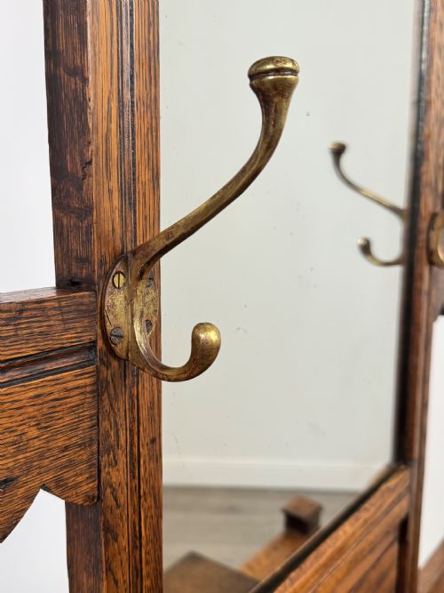 ANTIQUE 20TH CENTURY GOOD QUALITY HALL STAND IN OAK - ADDITIONAL PHOTO 11