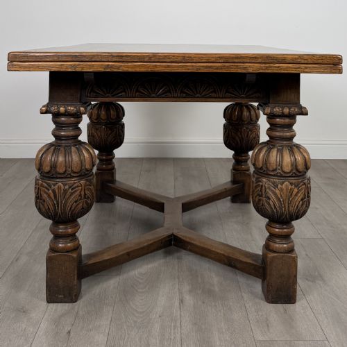 ANTIQUE 20TH CENTURY FINE QUALITY DRAW LEAF DINING TABLE IN OAK - ADDITIONAL PHOTO 4