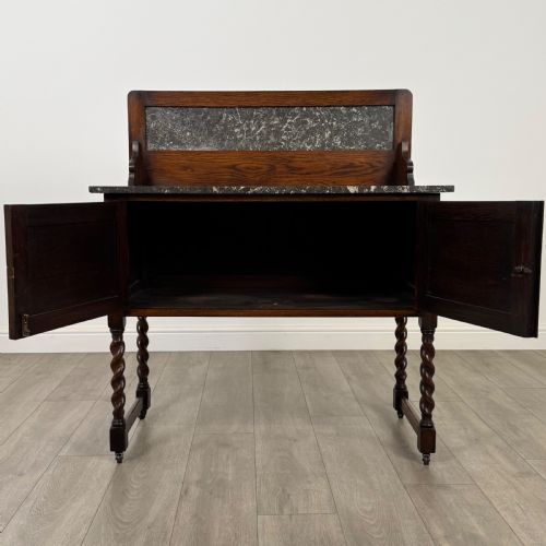 ANTIQUE 20TH CENTURY MARBLE TOP WASHSTAND IN OAK - ADDITIONAL PHOTO 1
