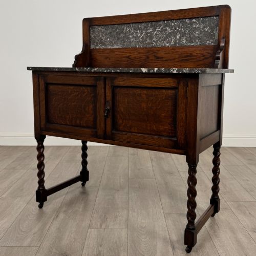 ANTIQUE 20TH CENTURY MARBLE TOP WASHSTAND IN OAK - ADDITIONAL PHOTO 2