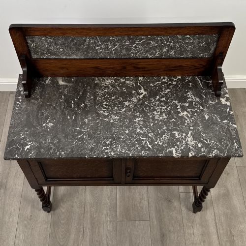 ANTIQUE 20TH CENTURY MARBLE TOP WASHSTAND IN OAK - ADDITIONAL PHOTO 9