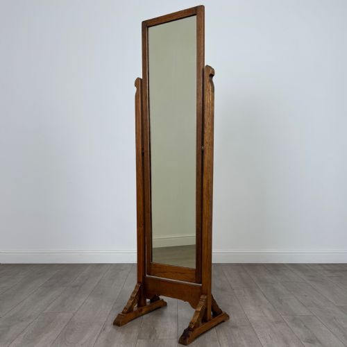 antique 20th century good quality cheval mirror in oak - CATEGORY: ANTIQUE MIRRORS - DATED EDWARDIAN