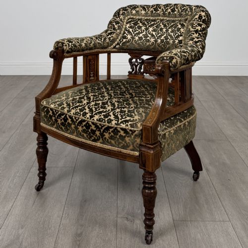 ANTIQUE 19TH CENTURY PAIR OF INLAID ROSEWOOD TUB CHAIRS - ADDITIONAL PHOTO 1
