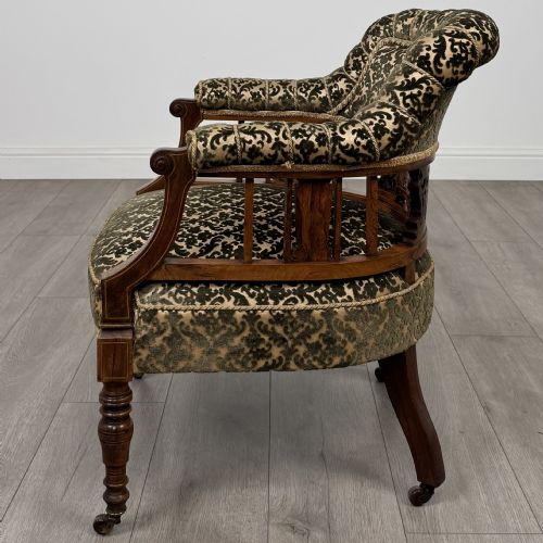 ANTIQUE 19TH CENTURY PAIR OF INLAID ROSEWOOD TUB CHAIRS - ADDITIONAL PHOTO 2
