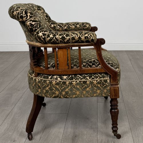 ANTIQUE 19TH CENTURY PAIR OF INLAID ROSEWOOD TUB CHAIRS - ADDITIONAL PHOTO 6