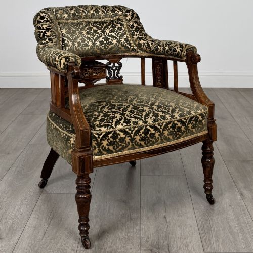 ANTIQUE 19TH CENTURY PAIR OF INLAID ROSEWOOD TUB CHAIRS - ADDITIONAL PHOTO 7
