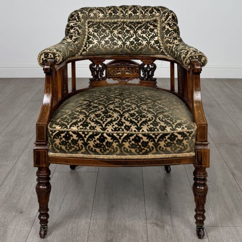 ANTIQUE 19TH CENTURY PAIR OF INLAID ROSEWOOD TUB CHAIRS - ADDITIONAL PHOTO 8