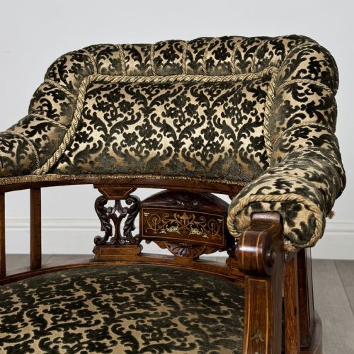 ANTIQUE 19TH CENTURY PAIR OF INLAID ROSEWOOD TUB CHAIRS - ADDITIONAL PHOTO 9