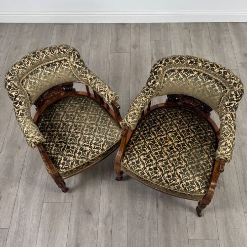 ANTIQUE 19TH CENTURY PAIR OF INLAID ROSEWOOD TUB CHAIRS - ADDITIONAL PHOTO 12