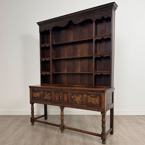ANTIQUE 19TH CENTURY GEOMETRIC JACOBEAN STYLE DRESSER IN OAK - ADDITIONAL PHOTO 1