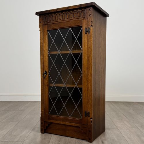 ANTIQUE 20TH CENTURY LEADED GLASS DISPLAY CABINET IN OAK - ADDITIONAL PHOTO 3