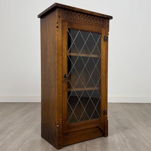 ANTIQUE 20TH CENTURY LEADED GLASS DISPLAY CABINET IN OAK - ADDITIONAL PHOTO 9