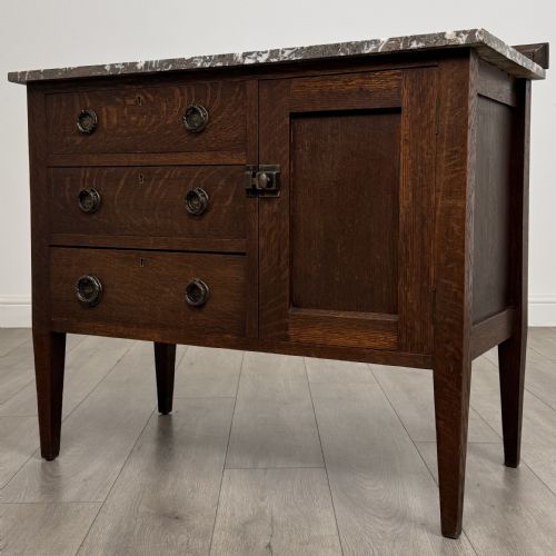 ANTIQUE 20TH CENTURY MARBLE TOP CUPBOARD IN OAK - ADDITIONAL PHOTO 2