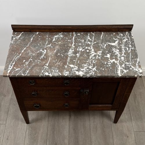 ANTIQUE 20TH CENTURY MARBLE TOP CUPBOARD IN OAK - ADDITIONAL PHOTO 9