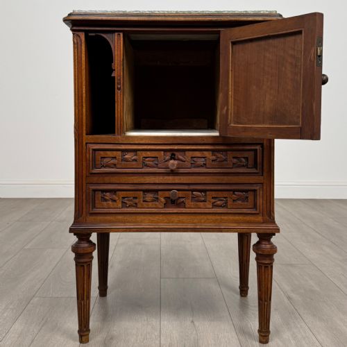 ANTIQUE 19TH CENTURY FRENCH MARBLE TOP CABINET IN WALNUT - ADDITIONAL PHOTO 1