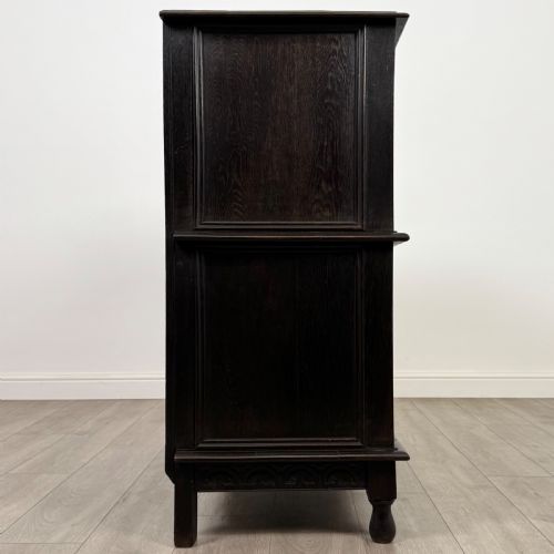 ANTIQUE 19TH CENTURY EBONSIED JACOBEAN STYLE CUPBOARD IN OAK - ADDITIONAL PHOTO 7
