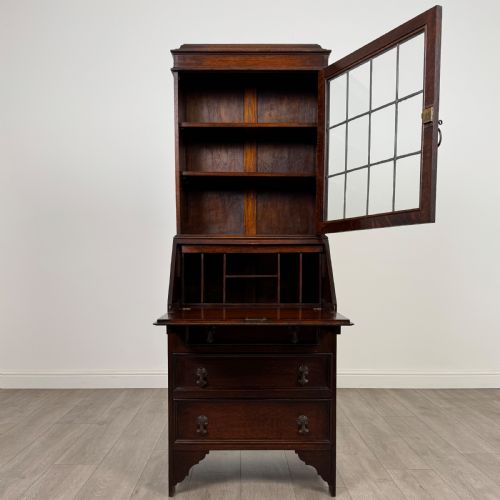 ANTIQUE 20TH CENTURY SMALL OAK BUREAU BOOKCASE - ADDITIONAL PHOTO 1