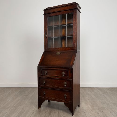 ANTIQUE 20TH CENTURY SMALL OAK BUREAU BOOKCASE - ADDITIONAL PHOTO 2