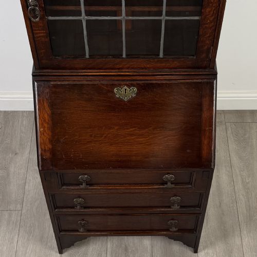 ANTIQUE 20TH CENTURY SMALL OAK BUREAU BOOKCASE - ADDITIONAL PHOTO 8