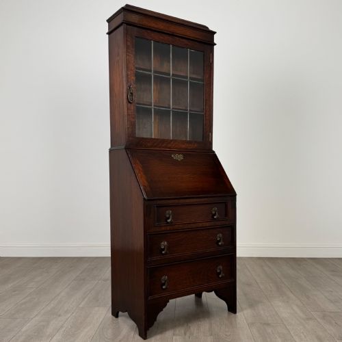 ANTIQUE 20TH CENTURY SMALL OAK BUREAU BOOKCASE - ADDITIONAL PHOTO 9