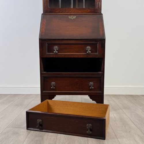 ANTIQUE 20TH CENTURY SMALL OAK BUREAU BOOKCASE - ADDITIONAL PHOTO 11