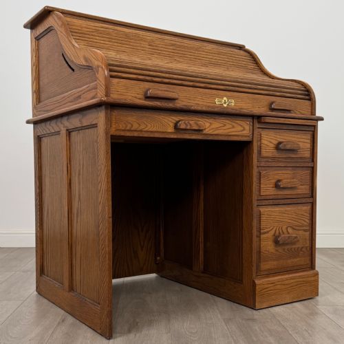 ANTIQUE 20TH CENTURY GOOD QUALITY GOLDEN OAK ROLL TOP DESK - ADDITIONAL PHOTO 8