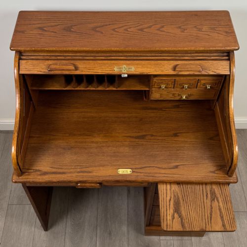 ANTIQUE 20TH CENTURY GOOD QUALITY GOLDEN OAK ROLL TOP DESK - ADDITIONAL PHOTO 10