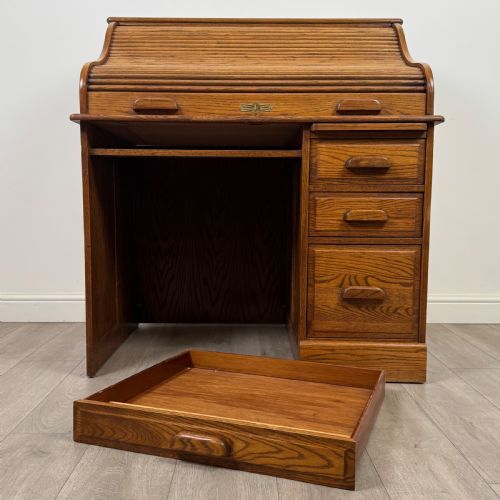ANTIQUE 20TH CENTURY GOOD QUALITY GOLDEN OAK ROLL TOP DESK - ADDITIONAL PHOTO 11