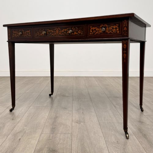 ANTIQUE 19TH CENTURY FINE QUALITY INLAID WRITING TABLE IN MAHOGANY - ADDITIONAL PHOTO 1