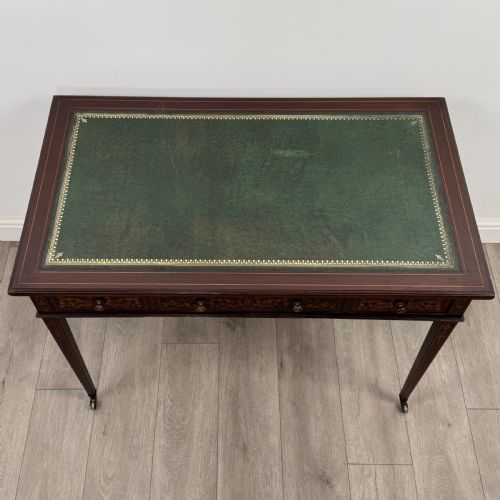 ANTIQUE 19TH CENTURY FINE QUALITY INLAID WRITING TABLE IN MAHOGANY - ADDITIONAL PHOTO 8